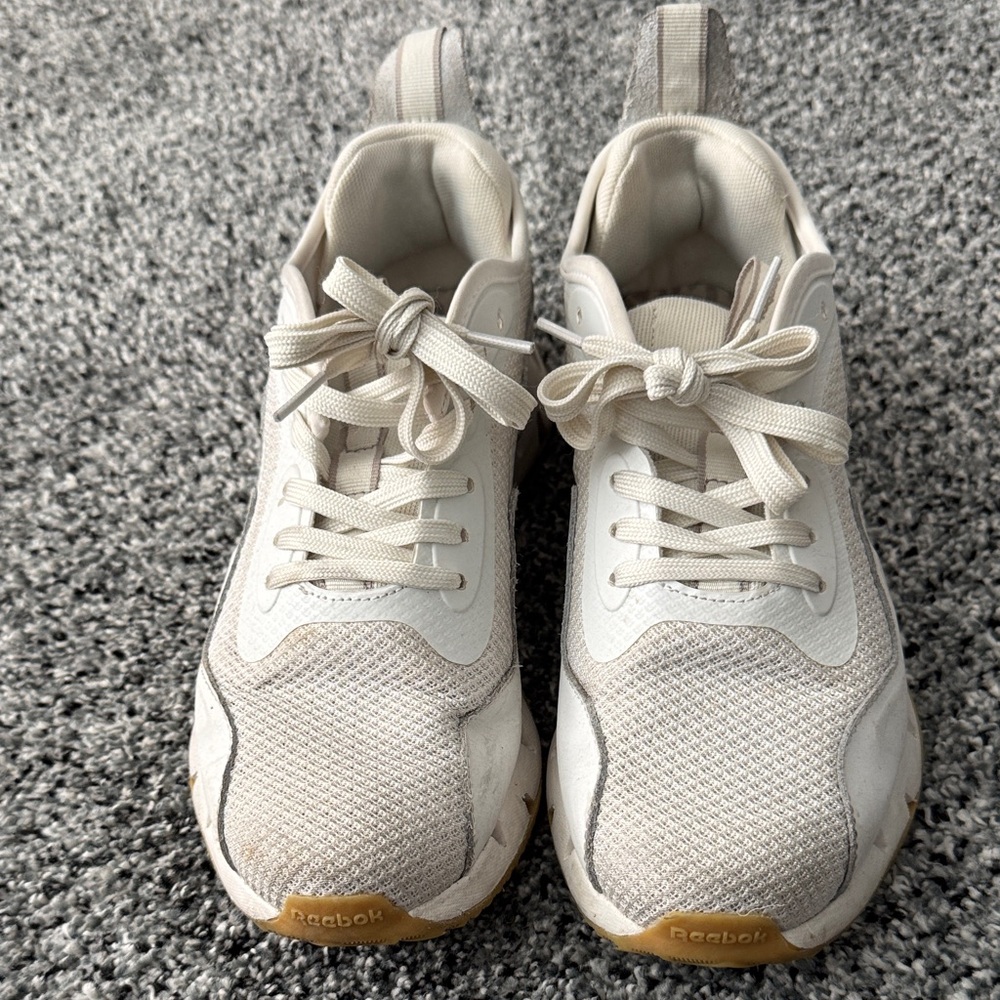 Reebok Off-White and Beige Mesh Running Sneakers